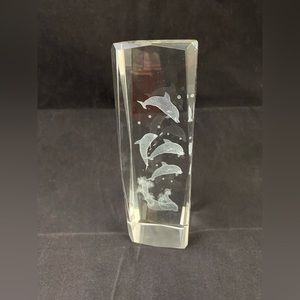Dolphin Laser Etched Crystal Cube Paperweight